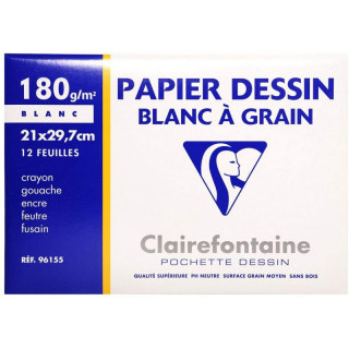 Papier dessin Clairefontaine- 21x29,7cm- 180 gr- Pochette de 12 feuilles