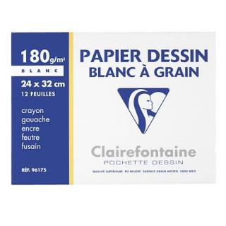 Papier dessin Clairefontaine- 24x32cm- 180 gr- Pochette de 12 feuilles