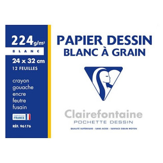 Papier dessin Clairefontaine- 21x29,7cm- 224 gr- Pochette de 12 feuilles