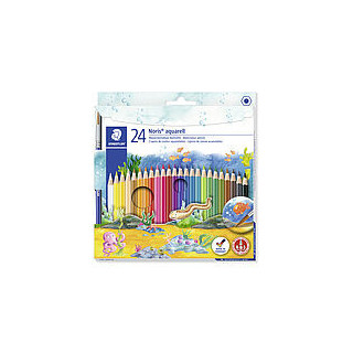 Crayon de couleur  aquarellables assortis + pinceau - Boite de 24