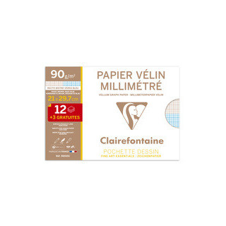 Papier millimètre Clairefontaine- 21x29,7cm- 90 gr- Pochette de 12 feuilles